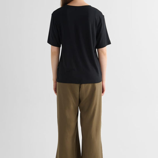 Winslow Trouser with Weekend Tee -  Women's Tailored Trouser in Olive Green and Women's Basic T-shirt in Black | Daub