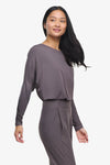Dolman Longsleeve  - Woman dolman sleeve long sleeve top in warm grey side | Daub & Design