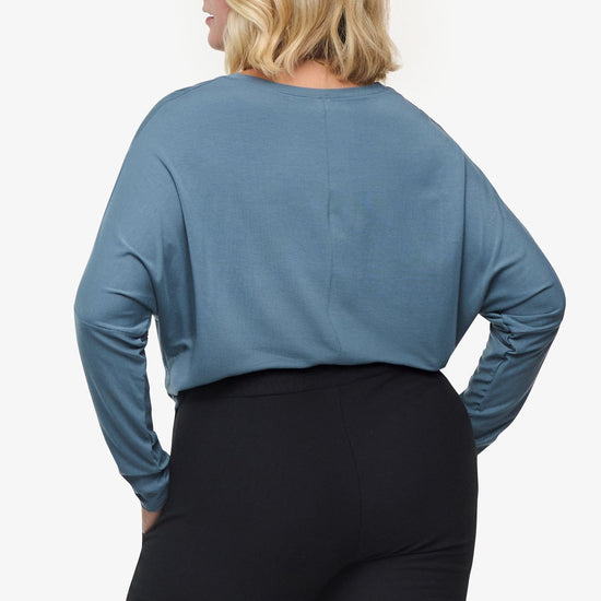Dolman Longsleeve  - Woman dolman sleeve long sleeve top in slate blue back | Daub & Design