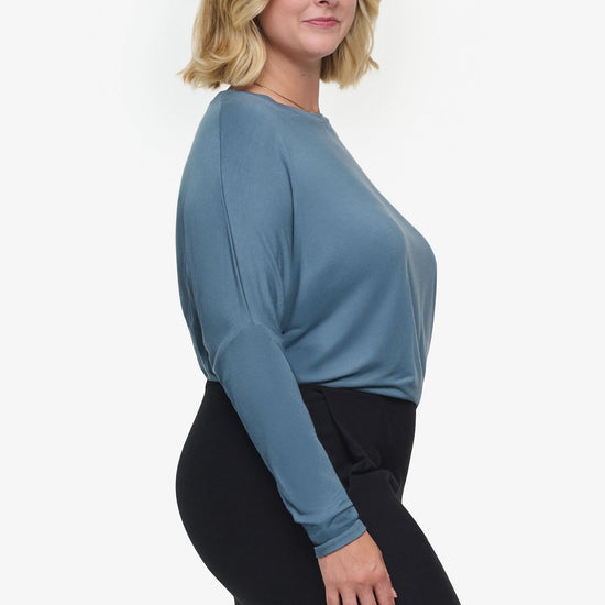 Dolman Longsleeve  - Woman dolman sleeve long sleeve top in slate blue side | Daub & Design