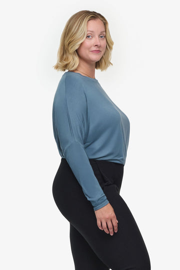 Dolman Longsleeve  - Woman dolman sleeve long sleeve top in slate blue side | Daub & Design