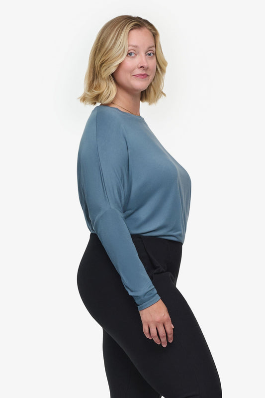 Dolman Longsleeve  - Woman dolman sleeve long sleeve top in slate blue side | Daub & Design