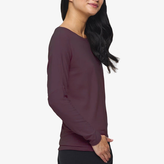 Dolman Longsleeve  - Woman dolman sleeve long sleeve top in warm grey side | Daub & Design