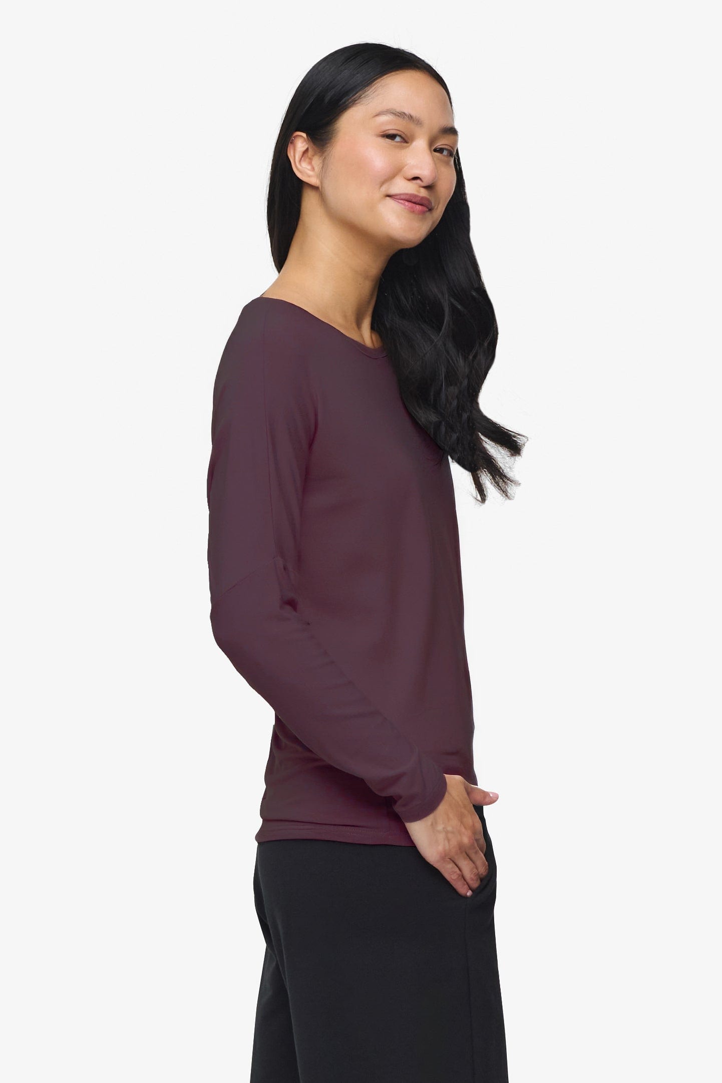 Dolman Longsleeve  - Woman dolman sleeve long sleeve top in warm grey side | Daub & Design