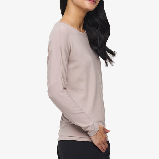 Dolman Longsleeve  - Woman dolman sleeve long sleeve top in beige side | Daub & Design