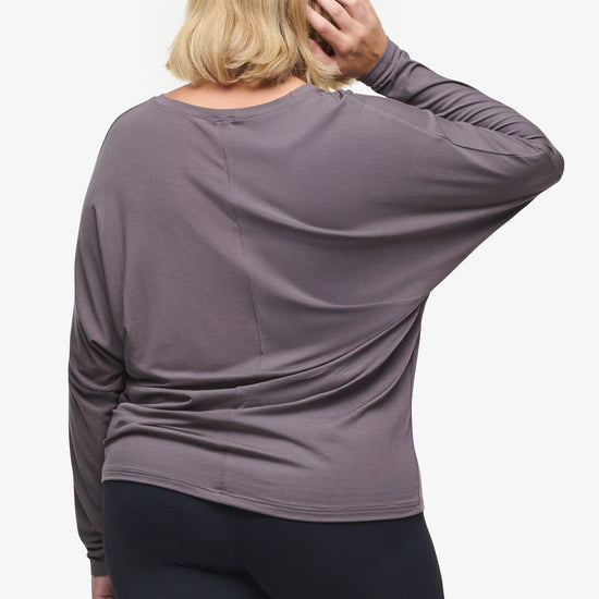 Dolman Longsleeve  - Woman dolman sleeve long sleeve top in warm grey back | Daub & Design