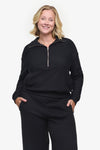 Freedom Half Zip Sweatshirt  - Woman half zip sweatshirt with kangaroo pocket in black  | Daub & Design
