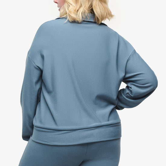 Freedom Half Zip Sweatshirt  - Woman half zip sweatshirt with kangaroo pocket in slate blue back | Daub & Design