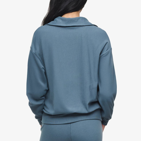 Freedom Half Zip Sweatshirt  - Woman half zip sweatshirt with kangaroo pocket in slate blue back | Daub & Design