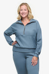 Freedom Half Zip Sweatshirt  - Woman half zip sweatshirt with kangaroo pocket in slate blue  | Daub & Design
