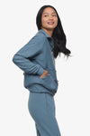 Freedom Half Zip Sweatshirt  - Woman half zip sweatshirt with kangaroo pocket in slate blue side | Daub & Design