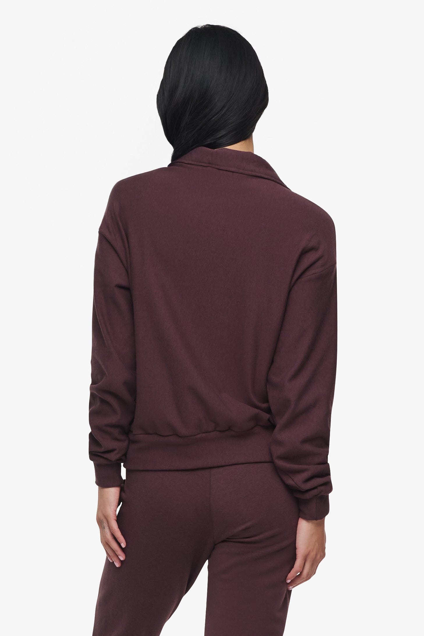 Freedom Half Zip Sweatshirt  - Woman half zip sweatshirt with kangaroo pocket in brown back | Daub & Design