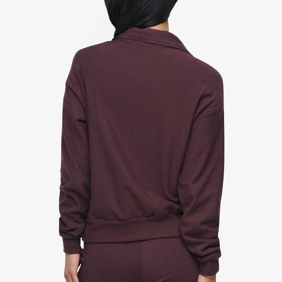 Freedom Half Zip Sweatshirt  - Woman half zip sweatshirt with kangaroo pocket in brown back | Daub & Design