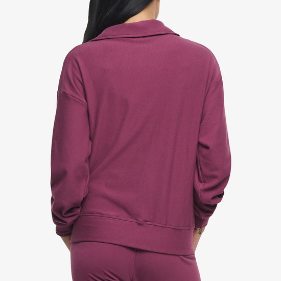 Freedom Half Zip Sweatshirt  - Woman half zip sweatshirt with kangaroo pocket in deep cool pink back | Daub & Design