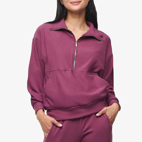 Freedom Half Zip Sweatshirt  - Woman half zip sweatshirt with kangaroo pocket in deep cool pink  | Daub & Design