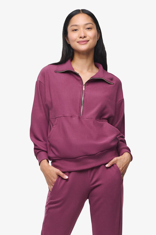 Freedom Half Zip Sweatshirt  - Woman half zip sweatshirt with kangaroo pocket in deep cool pink  | Daub & Design