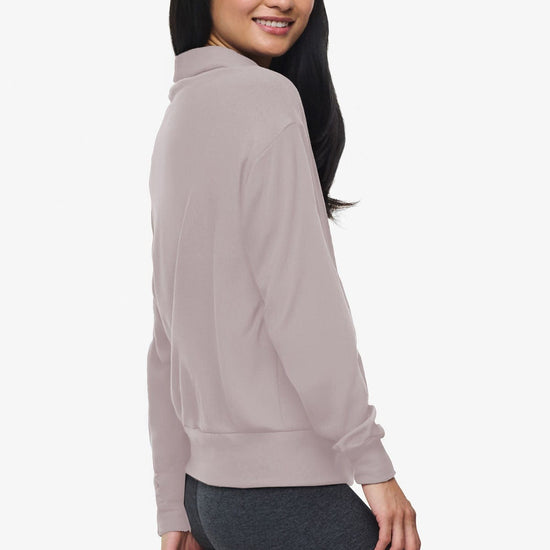 Freedom Half Zip Sweatshirt  - Woman half zip sweatshirt with kangaroo pocket in beige  | Daub & Design