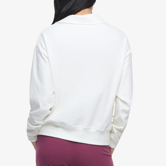 Freedom Half Zip Sweatshirt  - Woman half zip sweatshirt with kangaroo pocket in ivory back | Daub & Design