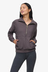 Freedom Half Zip Sweatshirt  - Woman half zip sweatshirt with kangaroo pocket in warm grey front  | Daub & Design