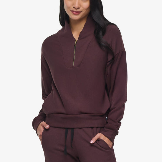 Freedom Quarter Zip Sweatshirt  - Woman Quarter Zip Sweatshirt with side pocket in Brown | Daub & Design 