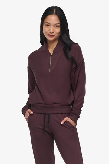 Freedom Quarter Zip Sweatshirt  - Woman Quarter Zip Sweatshirt with side pocket in Brown | Daub & Design 