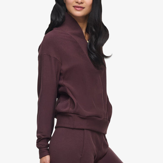 Freedom Quarter Zip Sweatshirt  - Woman Quarter Zip Sweatshirt with side pocket in Brown | Daub & Design 