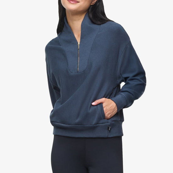 Freedom Quarter Zip Sweatshirt  - Woman Quarter Zip Sweatshirt with side pocket in Grey Blue | Daub & Design 