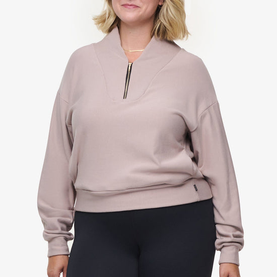 Freedom Quarter Zip Sweatshirt  - Woman Quarter Zip Sweatshirt with side pocket in Beige | Daub & Design 