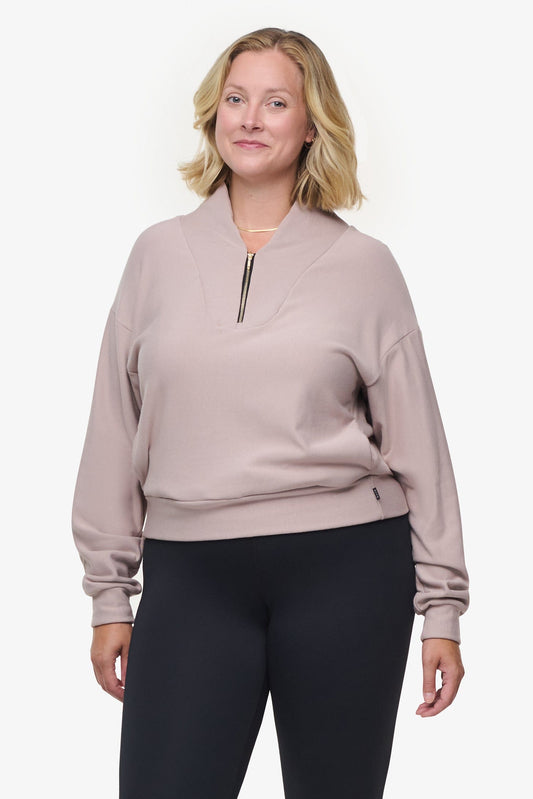 Freedom Quarter Zip Sweatshirt  - Woman Quarter Zip Sweatshirt with side pocket in Beige | Daub & Design 
