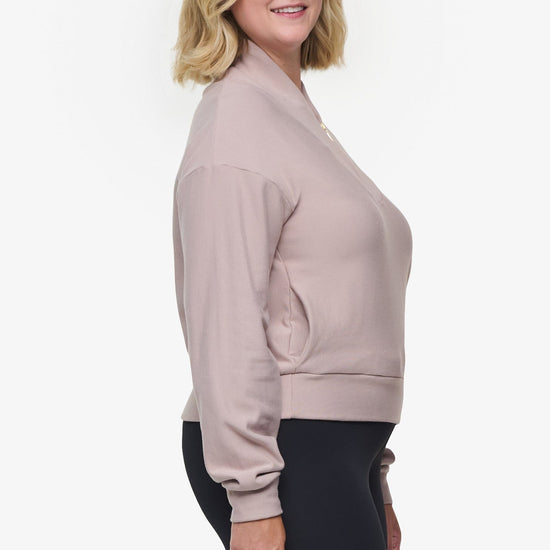 Freedom Quarter Zip Sweatshirt  - Woman Quarter Zip Sweatshirt with side pocket in Beige | Daub & Design 