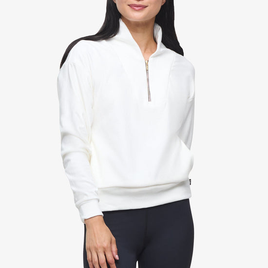 Freedom Quarter Zip Sweatshirt  - Woman Quarter Zip Sweatshirt with side pocket in Ivory | Daub & Design 