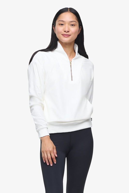 Freedom Quarter Zip Sweatshirt  - Woman Quarter Zip Sweatshirt with side pocket in Ivory | Daub & Design 