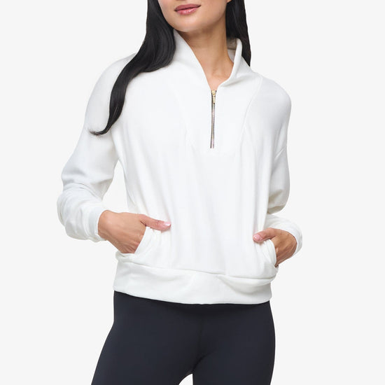 Freedom Quarter Zip Sweatshirt  - Woman Quarter Zip Sweatshirt with side pocket in Ivory | Daub & Design 