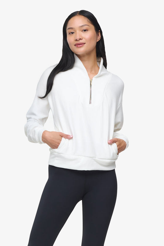 Freedom Quarter Zip Sweatshirt  - Woman Quarter Zip Sweatshirt with side pocket in Ivory | Daub & Design 