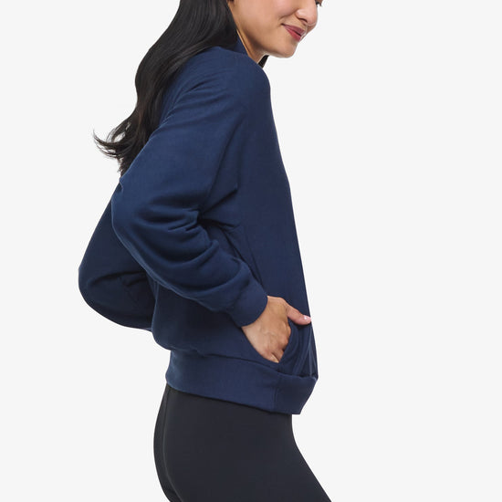 Freedom Quarter Zip Sweatshirt  - Woman Quarter Zip Sweatshirt with side pocket in Navy Blue | Daub & Design 