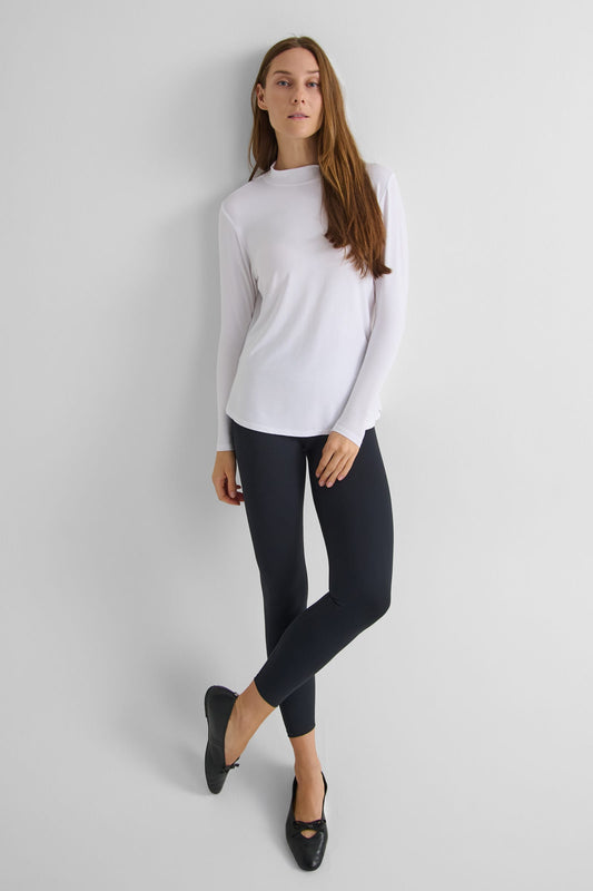 Jensen Longsleeve in White with Riley Legging in Matte Black - Women's Long Sleeve Shirt in White and Women's Basic Legging in Black | DAUB