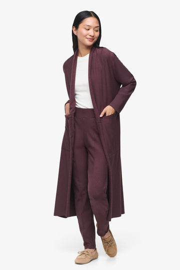Knox Jacket  - Woman Fleece Long Jacket with pockets in Brown | Daub & Design