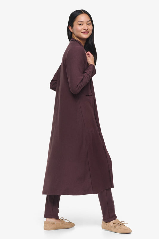 Knox Jacket  - Woman Fleece Long Jacket with pockets in Brown | Daub & Design