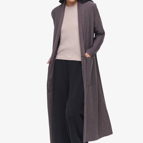Knox Jacket  - Woman Fleece Long Jacket with pockets in Grey | Daub & Design