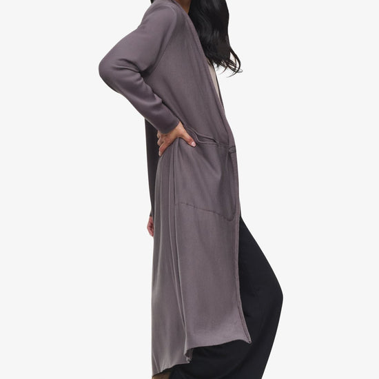 Knox Jacket  - Woman Fleece Long Jacket with pockets in Grey | Daub & Design