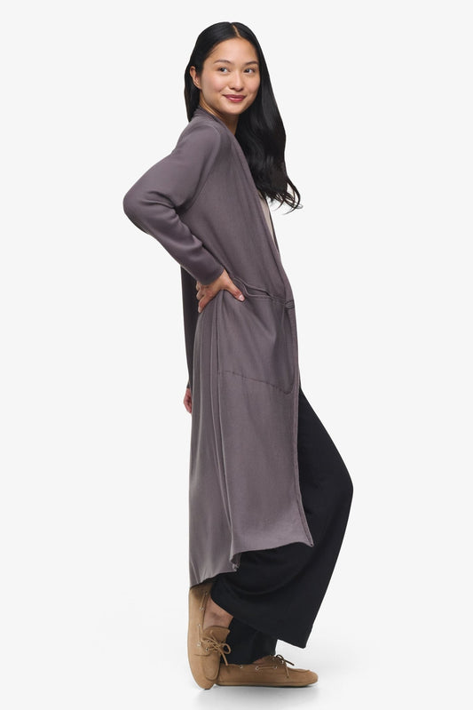Knox Jacket  - Woman Fleece Long Jacket with pockets in Grey | Daub & Design