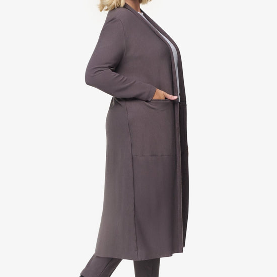 Knox Jacket  - Woman Fleece Long Jacket with pockets in Grey | Daub & Design