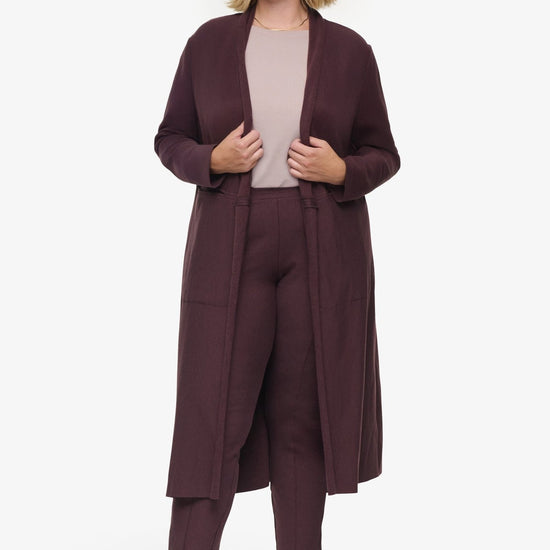 Knox Jacket  - Woman Fleece Long Jacket with pockets in Brown | Daub & Design