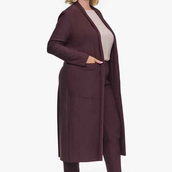 Knox Jacket  - Woman Fleece Long Jacket with pockets in Brown | Daub & Design