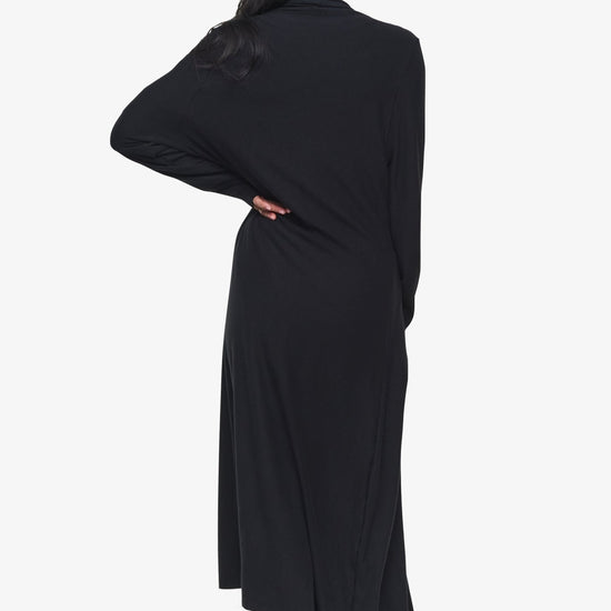 Knox Jacket  - Woman Fleece Long Jacket with pockets in Black | Daub & Design