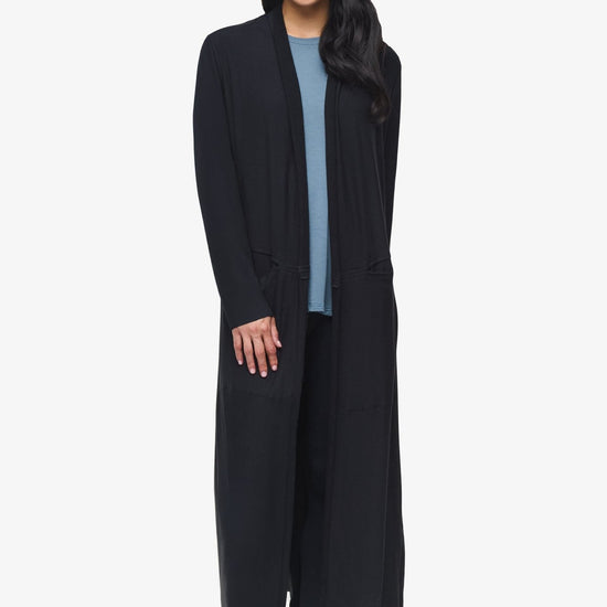Knox Jacket  - Woman Fleece Long Jacket with pockets in Black | Daub & Design