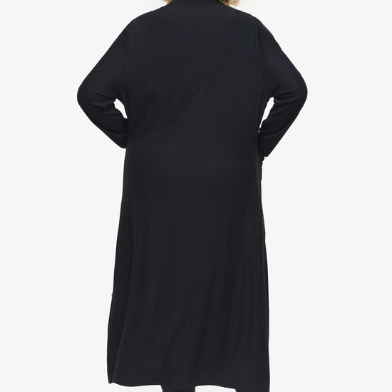 Knox Jacket  - Woman Fleece Long Jacket with pockets in Black | Daub & Design
