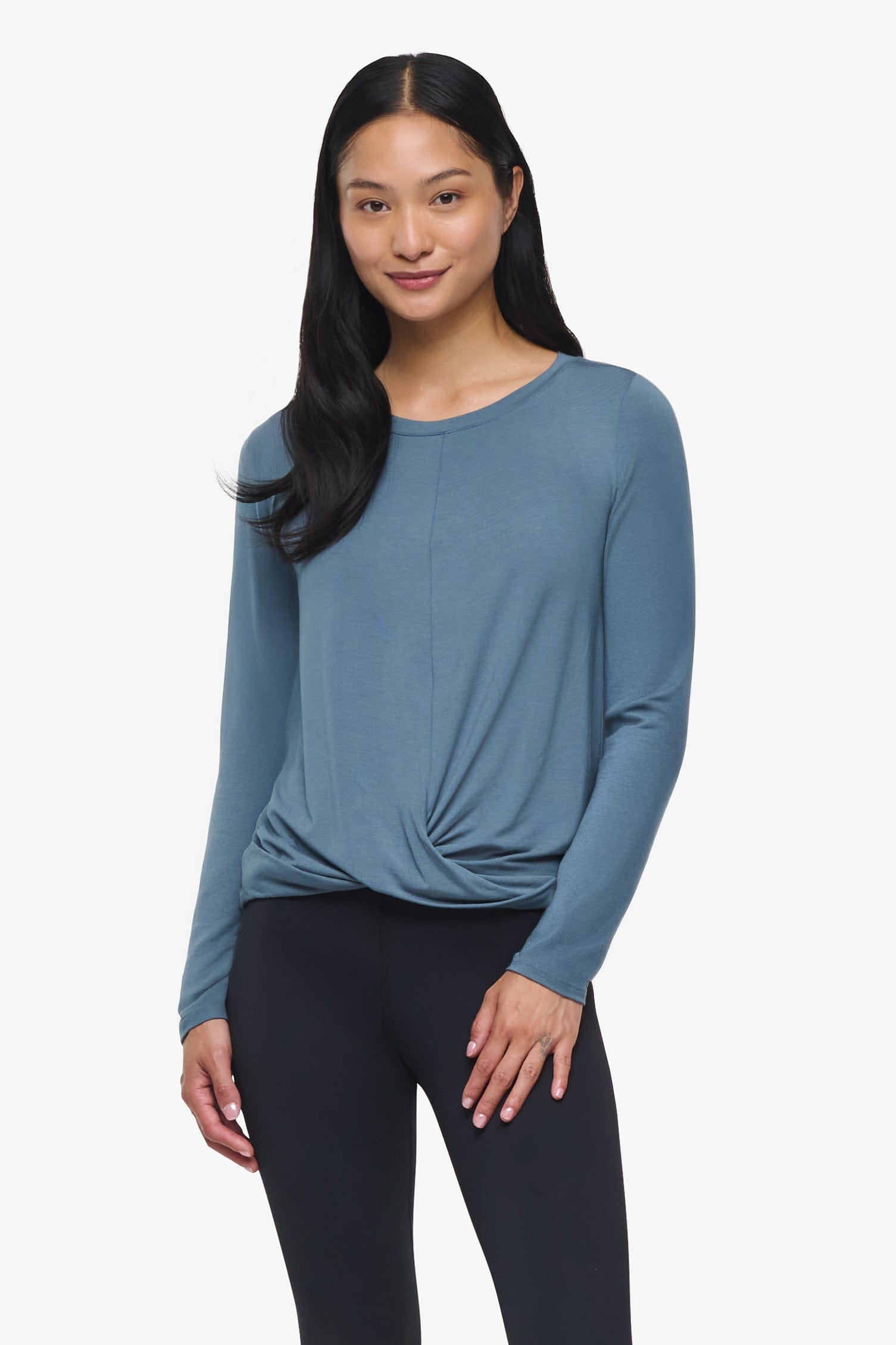 Leilani Longsleeve  - Woman Long Sleeve with twist on the front in Blue Basalt | Daub & Design