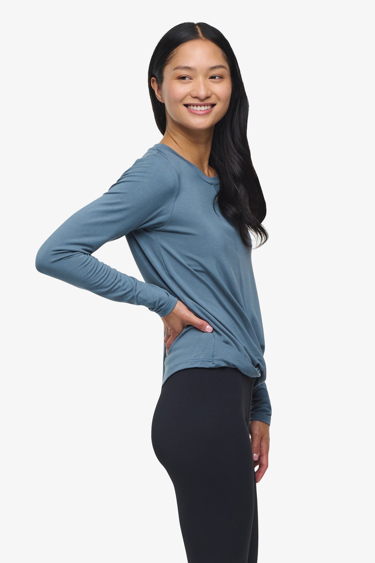 Leilani Longsleeve  - Woman Long Sleeve with twist on the front in Blue Basalt | Daub & Design