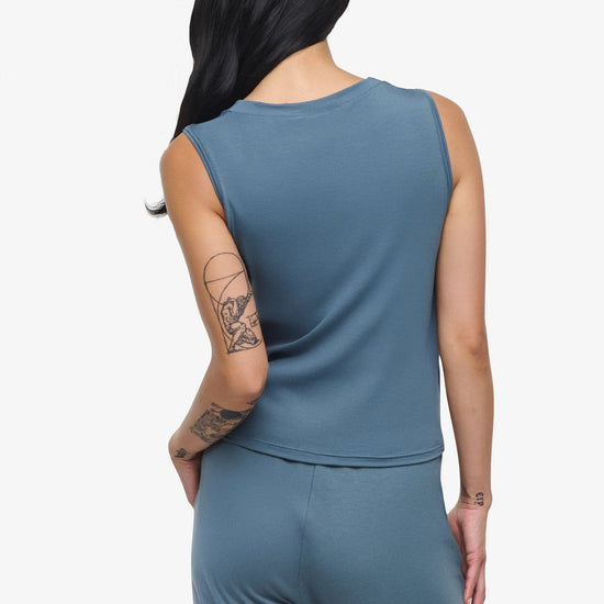 Leilani Tank  - Woman tank with twist on the front in Blue Basalt | Daub & Design